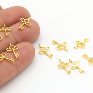 9x16mm Gold Key Pendant,  24k Shiny Gold Plated Key Charms , Tiny Key Charms, Mini Key Pendant, Lucky Charms , Gold Plated Charms,  GLD-719