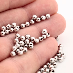 50 Pcs Rhodium vergoldet Perlen, Spacer Perlen, hohle Perlen, kleine Spacer Perlen, Armband Perlen, Runde Perlen, Silber vergoldet Erkenntnisse 4mm SLVR-89