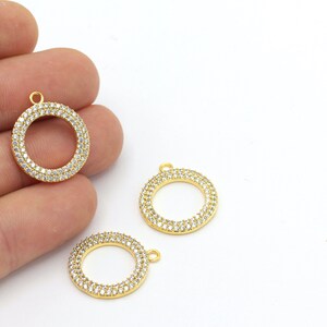 24k Shiny Gold Pave Round , Gold Charms ,Round Charms, Pendant Charms, Cubic Zirconia Round, Necklace Charms ,(19x22 mm), ZRK-455
