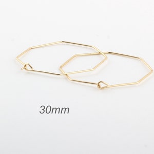 6 Pcs (3 Pair) 30mm Gold Plated Hexagon Earring, Hexagon Hoops, Ear Wires, Earring Findings EAR-46