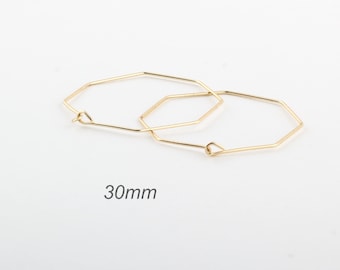 6 Pcs (3 Pair) 30mm Gold Plated Hexagon Earring, Hexagon Hoops, Ear Wires, Earring Findings EAR-46