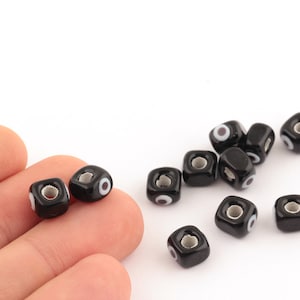 7mm Black Glass Beads, Glass Cube Beads, Murano Glass, Bracelet Connector,Beads for Bracelet, Murano Beads,Wholesale Glass Beads STN-71