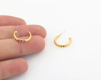 Pendientes de aro chapados en oro brillante de 18 mm y 24 k, pendientes de círculo colgante, pendientes de aro, pendientes de latón, pendientes de perno, hallazgos de pendientes, EAR-454