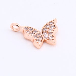 1 Pcs Rose Gold Plated Micro Pave Butterfly ,Cubic Zirconia Butterfly , Rose Gold Plated Butterfly,Bracelet Connector , 14x10mm, ZRK-108
