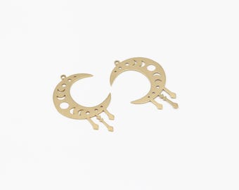 Raw Brass Laser Cut Crescent Pendant,Moon Phase Charms, DIY Necklace and Earring Making Supplies,Moon Charm for Crafting 25x40mm LSR-5-2