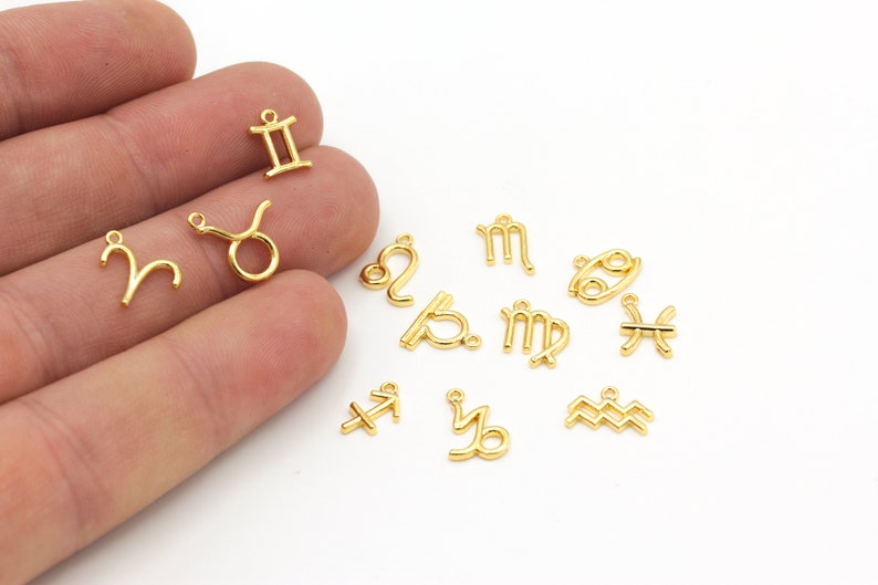 24k Shiny Gold Plated Zodiac Signs Charms , Astrology Charms, Gold Zodiac Charms, Horoscope Charms, Gold Plated Findings, 10mm image 1