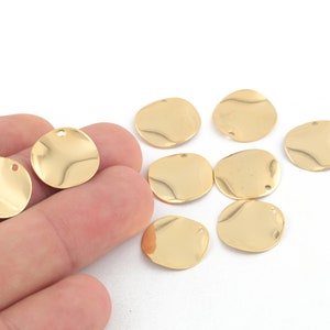 4 Pcs 16mm 24k Shiny Gold Plated Hammered Round Charms, Gold Plated Stamping Tag,Earring Charms,Necklace Charms, Big Disc Round, GLD-1142