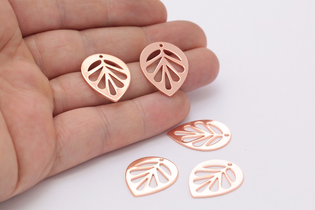 2 Pcs Leaf Pendant,19x24mm Rose Gold Plated Leaf Charms, Rose Gold