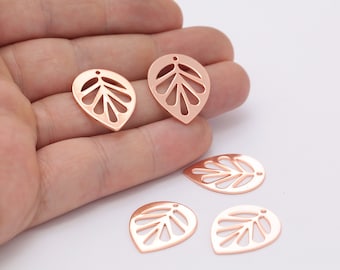 2 Pcs Leaf Pendant,19x24mm Rose Gold Plated Leaf Charms, Rose Gold Plated Findings, Leaf Pendant, Rose Gold Charms, RSGLD-219