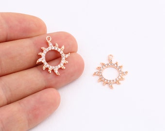 1 Pcs Rose Gold Plated Sun Charms , Pave Sun Charms , Cz Pave Sun , Sun Necklace , 20x22 mm ,ZRK-74