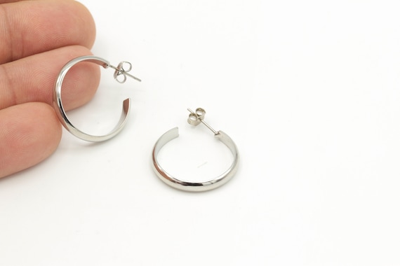Pair 3x25mm Silver Plated Earrings Hoop Hoop Earrings, Brass