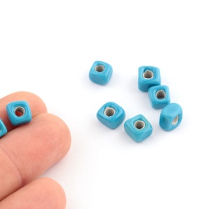 7mm Turquoise Glass Beads, Glass Cube Beads, Murano Glass, Bracelet Connector, Beads for Bracelet, Murano Beads,Wholesale Glass Beads STN-62
