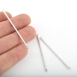 6 Pcs 3x60mm Rhodium Plated Bar Pendant, Two holes Connector. Connector Bar, Bracelet Connector, Rhodium Plated Connector, SLVR-411