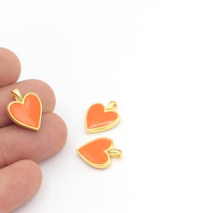 14x17mm 24k Glänzendes Gold Herz, Orange Emaille Anhänger, Mini Herzen Charms, Herz Anhänger, Kleine Herzen Anhänger, Vergoldete Fundstücke GLD-729
