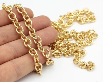 24k 光沢のある金メッキの楕円形チェーン、ネックレスチェーン