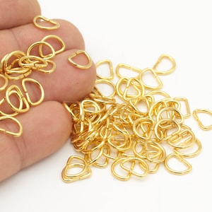20 Pcs 24k Gold Plated Brass Jump Rings, D shaped Charms, Jump Rings Earring Charms, Jewelry Supplier, (8x10mm),GLD-706