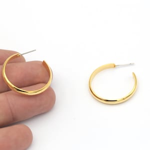 29mm 24k Shiny Gold Plated hoop Earrings, Dangle Circle Earrings, Hoop Earrings,Brass Earrings, Stud Earrings, Earring Findings, EAR-452