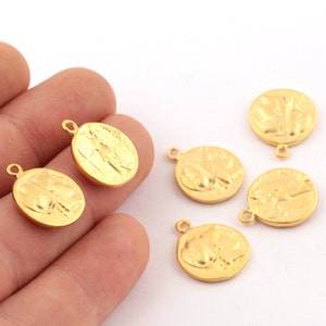 16x20mm Matt Gold Greek Coins, Antique Greek Coins Medallion, Matt Gold Charms, Necklace Findings, Antique Greek Coins Jewelry,MTGLD-109