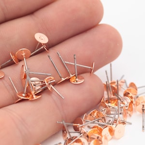 10 Stk Rose vergoldet Ohrstecker, 6mm, flache Stud, flache Pad Ohrring Beiträge, Stud Blanks, Stud Finding, EAR-72