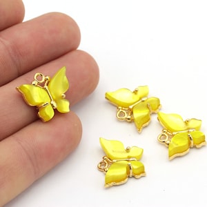 1 Pcs 16x19mm 24k Shine Gold Plated Butterfly, Yellow Color Butterfly, Gold Butterfly, Butterfly Charms, Bracelet Connector, GLD-620