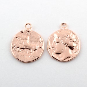 Rose Gold Plated Greek Coins , Antique Greek Coins , Medallion , Rose Gold Plated Charms , Charms Pendant, 18x22 mm-RSGLD-132