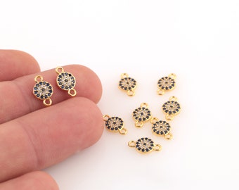 6x11mm 24k Shiny Gold Plated CZ Evil Eye Charms, 2 Hole Evil Eye,Evil Eye For Bracelet,2 Hole Evil Eye Charms,Gold Plated Findings , ZRK-868