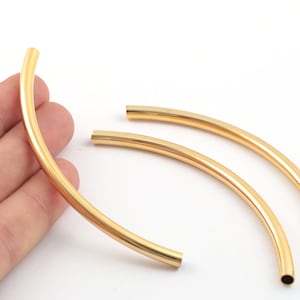 1 Pcs 5x100mm 24k Shiny Gold Plated Curved Tube Beads , Oval Tube Beads, Gold Plated Spacer Tubes, Round Tubes,Curved Tubes, GLD-1270