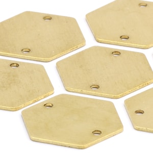 12 個の生真鍮六角ペンダント、生真鍮六角スタンピングブランクタグチャーム、ネックレスペンダント、20 x 22 mm 厚さ 0.80 mm、DS-RW-181