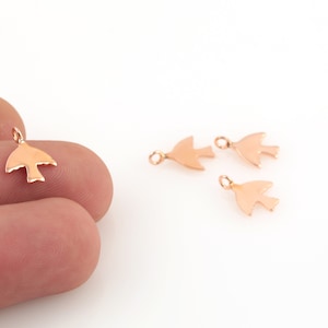 5 Pcs 9x12mm Rose Gold Plated Bird Charm, Rose Gold Plated Brass Bird Necklace Pendants, Animal Charms, Rose Gold Animal Charms, RSGLD-513