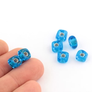 7mm Blue Glass Beads, Glass Cube Beads, Murano Glass, Bracelet Connector, Beads for Bracelet, Murano Beads,Wholesale Glass Beads STN-66
