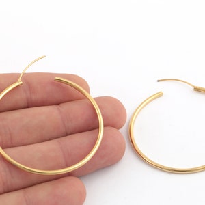 50mm 24k Shiny Gold Plated  Earrings Hoop , Round Hoop Earrings, Brass Earrings, Circle Earrings, Earring Findings, EAR-408