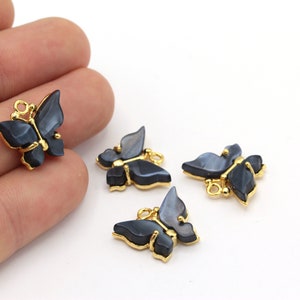 1 Pcs 16x19mm 24k Shine Gold Plated Butterfly, Dark Gray Color Butterfly, Gold Butterfly, Butterfly Charms, Bracelet Connector, GLD-623