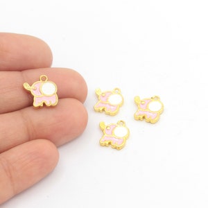 1 Pcs Gold Plated Elephant Charms , Enameled gold Elephant , Elephant Necklace ,Elephant Findings, Pink Elephant Charms 10x11mm GLD-769
