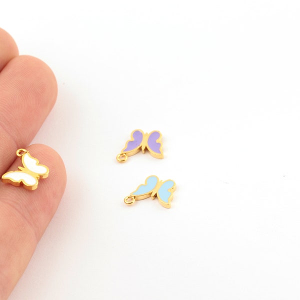 10x12mm 24k Shiny Gold Plated Enamel Butterfly charm, Enamel Butterfly Necklace Charms , Enamel Animal Gold Plated Pendant, GLD-788