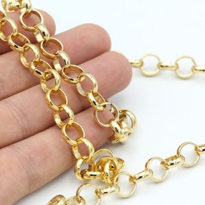 10mm Shiny Gold Plated Round Linked Chains, Gold Rolo Chains, Necklace Chain GZ-7