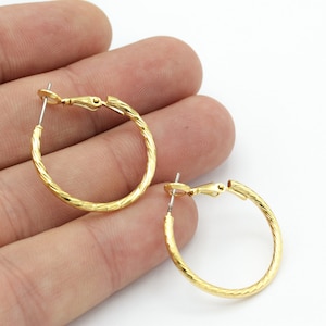 27mm 24k Shiny Gold Earrings Hoop , Hoop Earrings, Brass Earrings, Dangle, Circle , EAR-149