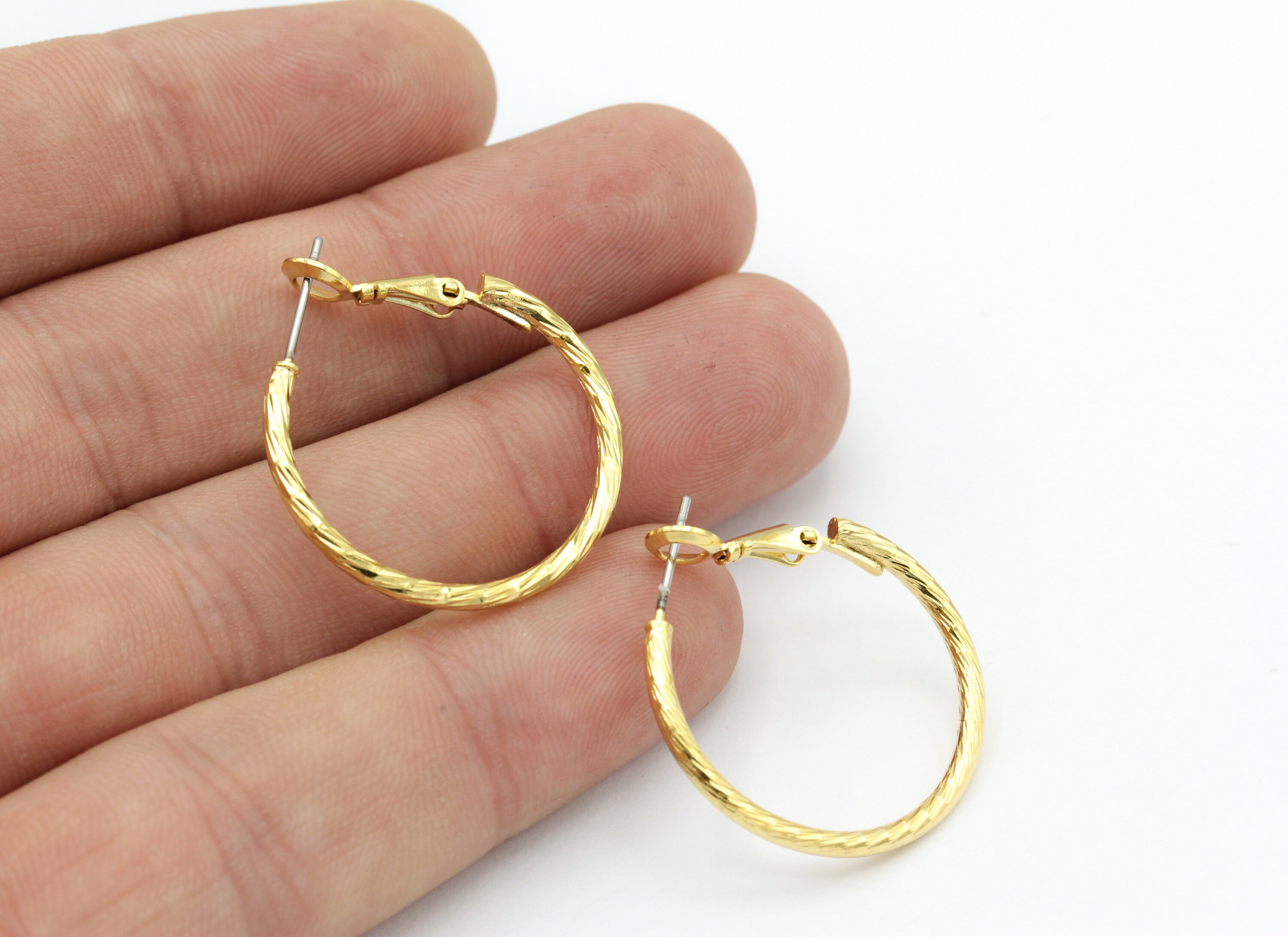 27mm 24k Shiny Gold Earrings Hoop , Hoop Earrings, Brass