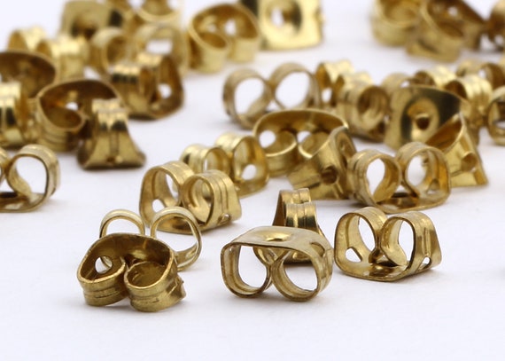 100 Pcs Brass Earring Stud Backs,Raw Brass Earring Studs Back Stoppers,6x4mm EAR-61