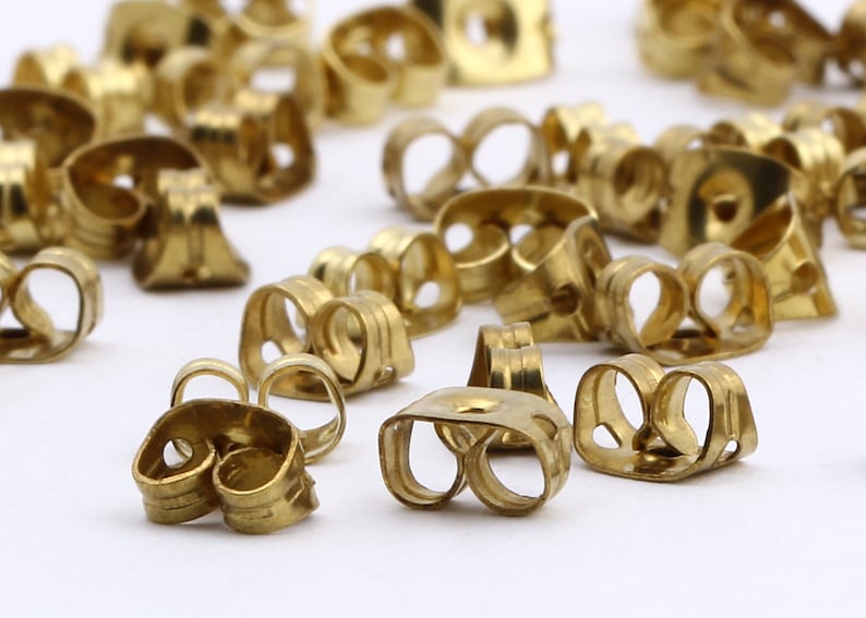 100 Pcs Brass Earring Stud Backs,Raw Brass Earring Studs Back Stoppers,6x4mm EAR-61 image 1