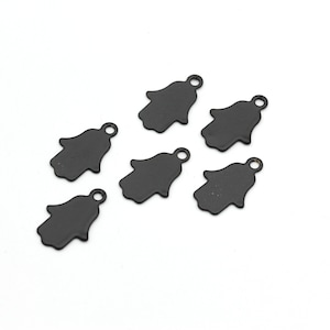 6 Pcs 17x11mm Black Hamsa Charms, hamsa Bracelet , Fatima Hand Charms, Black Hand Charms- BLK-61