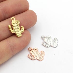 2 Pcs 14x19mm Cactus Pendant 24k Shiny Gold Plated Cactus Charm, Cactus Pendant Charm, Necklace and Earring Charms - GLD-608