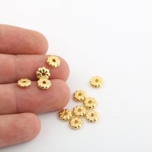 6 Pcs 7.5mm 24k Shiny Gold Plated Flower Charm, Daisy Bracelet Beads, Flower Connector, Center Hole Beads,Gold Plated Flower Jewelry GLD-840