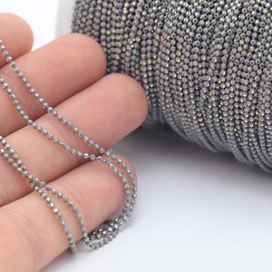 16.5 Feet 1.3mm Gray Gold Brass Faceted Ball Chain, Gray Chain - Ball Chains RNK-3