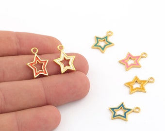 14x18mm 24k Shiny Gold Plated Enamel Star Charms, Enamel Star Necklace Charms , Gold Plated Star Pendant, Bracelet Beads, GLD-1120