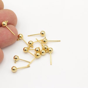 24k Shiny Gold Plated Ball Earrings , 10 Pcs ( 5 Pair ) Ball Earring Studs,Gold Push Back Studs , ( 5mm ) EAR-260