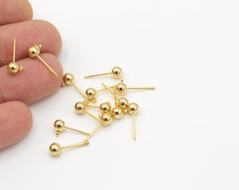 24k Shiny Gold Plated Ball Earrings , 10 Pcs ( 5 Pair ) Ball Earring Studs,Gold Push Back Studs , ( 5mm ) EAR-260