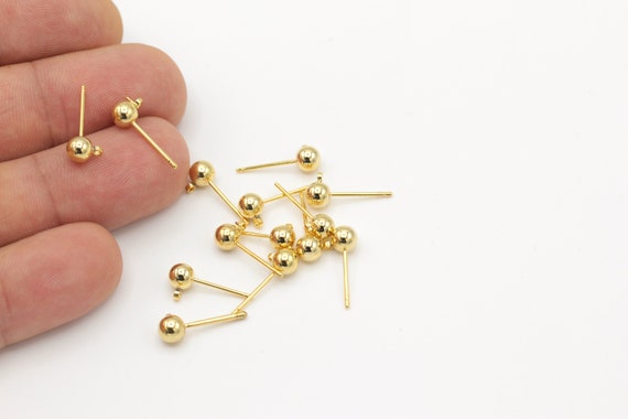 24k Shiny Gold Plated Ball Earrings 10 Pcs 5 Pair Ball Earring Studs Gold Push Back Studs 5mm EAR 260