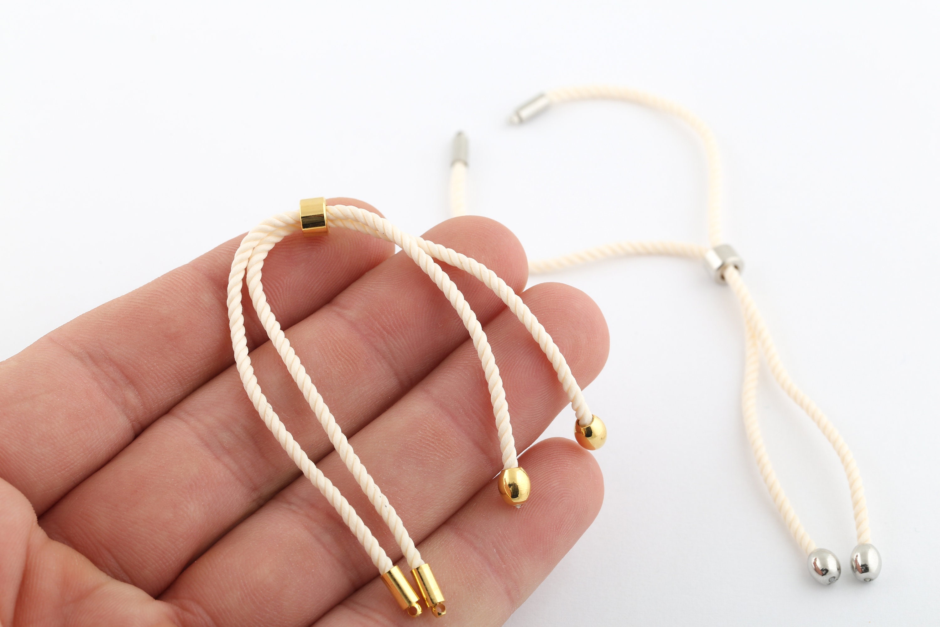 Half Finished Adjustable Bracelet, Cotton Rope Bracelet, 2mm Cord Bracelet Connector BlanksFriendship Style for DIY Gift Jewelry (24cm)AS-64