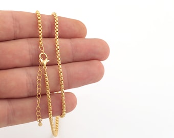 Ready Necklace Chain-16"-17"-18"-20"-22"-25" 24k Gold Plated Shiny Gold Plated Tiny Paperclip Chains, 2.5mm, Cable Chain