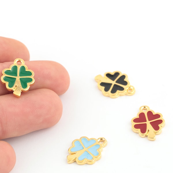 14x20mm 24k Shiny Gold Plated Enamel Clover Charms ,Mini Clover Pendants, Enamel Charms, Flower Charms, Bracelet Findings, GLD-1372